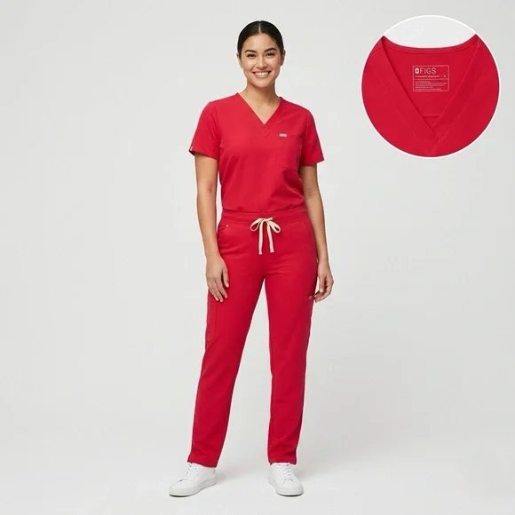 FIGS Red Scrub Set Catarina Top and Straight Leg Pants XL/XL Tall Womens - Picture 1 of 15